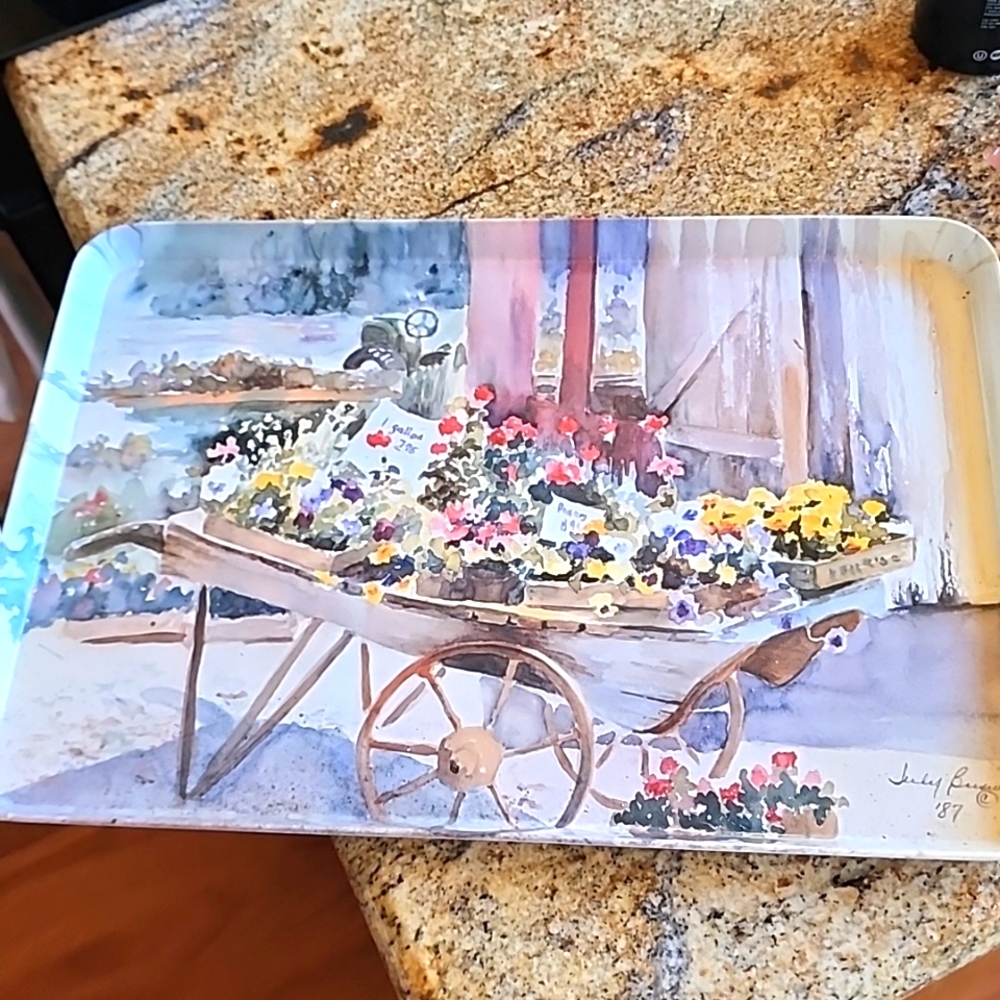 Vintage 1987 Breakfast tray with Judy Buswell watercolors